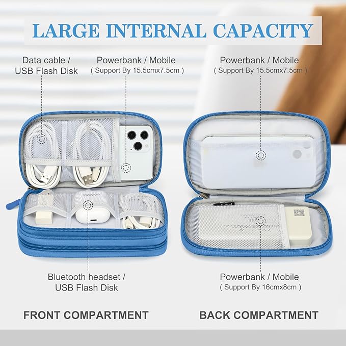 FYY Electronic Organizer, Travel Tech Pouch Bag, Cable Organizer Cyan | Wrist Strap, Waterproof, Double Layers Portable Electronics Travel Carrying Case for Cord, Charger, Daily Business Trips Use - Image 3