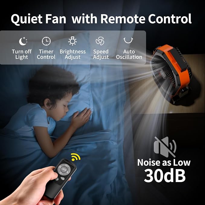 Socool Camping Fan with Light, 20000mAh Rechargeable Battery Fan with Remote, 112Hrs & 8 Speeds, Digital Display, Timer, Auto Oscillation, 270° Pivot & Hook for Outdoor Tent, Hurricane, Power Outage - Image 5