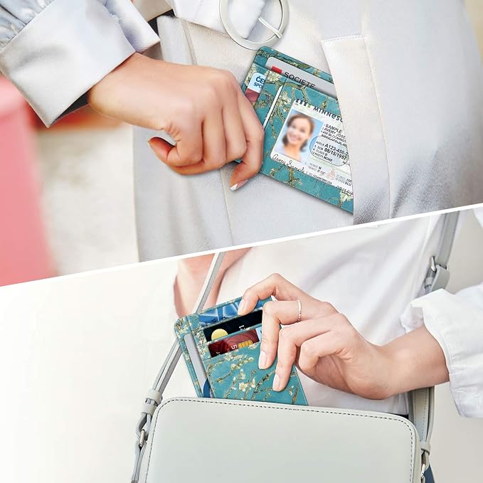FINTIE Slim Front Pocket Wallet, RFID Blocking Credit Card Holder | Minimalist Card Cases with ID Window for Men Women, Blossom - Image 6