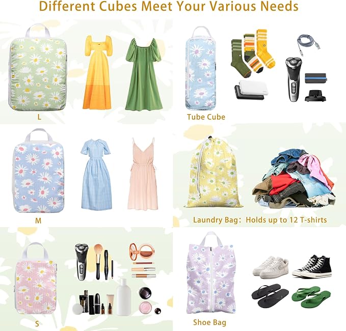 6 Pcs Compression Packing Cubes for Travel, Waterproof Luggage Organizer Washable Storage Bags Set - Packaging Cubes for Backpack Travel and Carry-Ons - Image 7