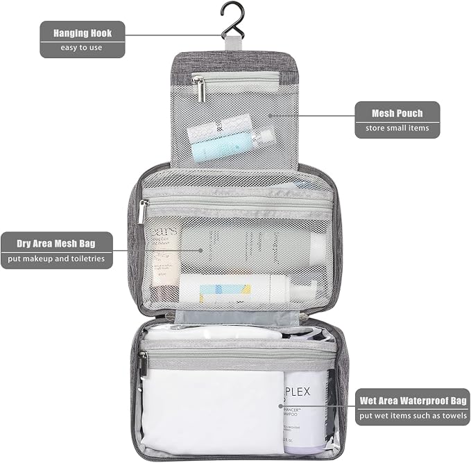 Toiletry Bag for Women Men, Waterproof Hanging Toiletry Bags | Portable Foldable Travel Wash bag, with Hanging Hook, Shaving Bag for Bathroom Shower - Image 3
