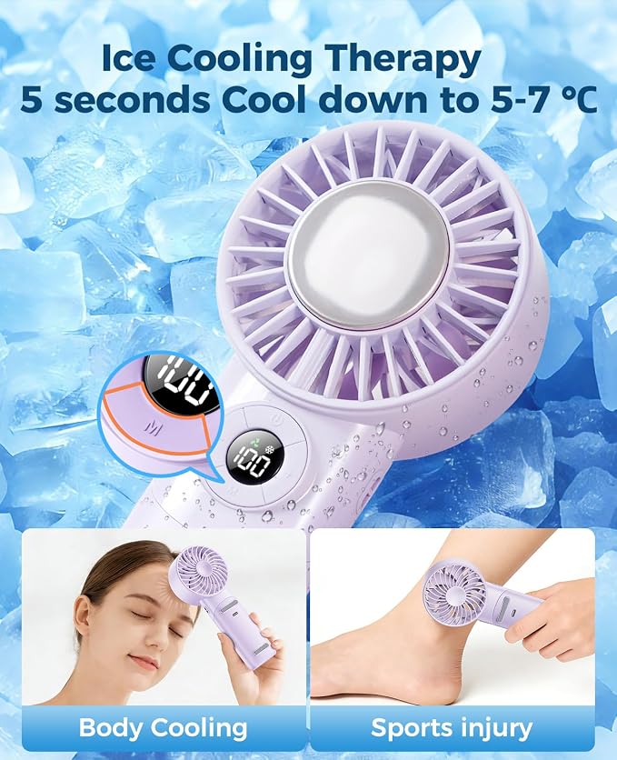 Portable Handheld Fan with Semiconductor Ice Cooling, 5 Seconds Cool Down | 4000mAh Handheld Fan/Table Fan/Neck fan 3 In 1, Rechargeable 10500 RPM Turbo cooling fan for Outdoor,Office,Camping,Travel - Image 2