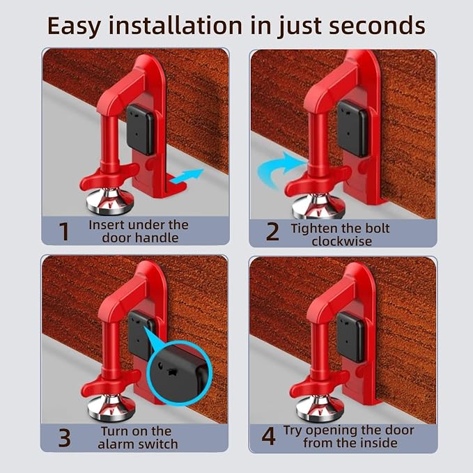 Portable Alarm Door Stopper, Portable Door Jammer, Travel Anti Theft Door Blocker, No Drill Door Stoppers Security for Home, Apartment, Office, Hotel, Travel, Portable Door Lock for Women, Children - Image 5
