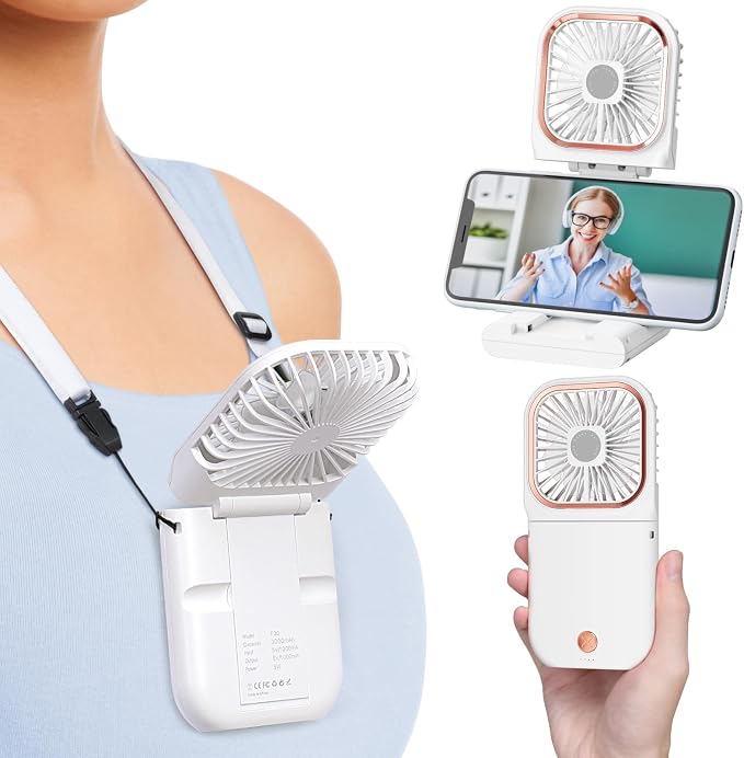 F-color Mini Portable Handheld Fan - Rechargeable Personal Purse Fan, White | Foldable Handle, Rechargeable Airflow Helps Cool Commutes, Beach Days, Desk Time, Outdoor Lines, Travel and Summer Walks by F-color