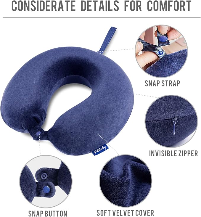 Travel Pillow Memory Foam - Head Neck Support Airplane Pillow for Traveling, Car, Home, Office, Travel Neck Flight Pillow with Attachable Snap Strap Soft Washable Cover - Image 6