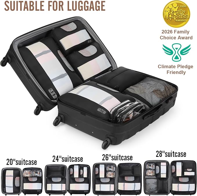 Veken 9 Set Packing Cubes for Travel,Anti-Wrinkle Buckled Suitcase Organizer with Shoe,Toiletry,Makeup Bag,Carry On Luggage Bag with 99+ Count Mesh Holes for Airplane & College Dorm Essentials - Image 6