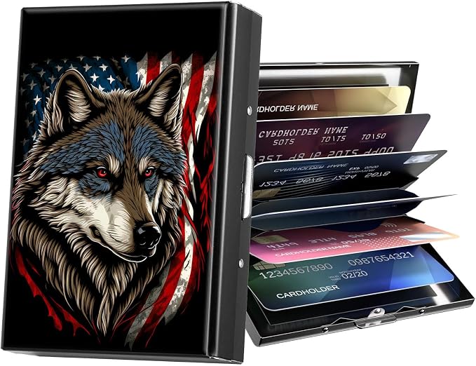 Metal Wallet,Credit Card Holder for Women Men,RFID Blocking Card Holder Wallet Mini Slim Aluminum Wallet ID Case Hard Card Case Business Card Holder Case,Flag Wolf by ACWDMKH