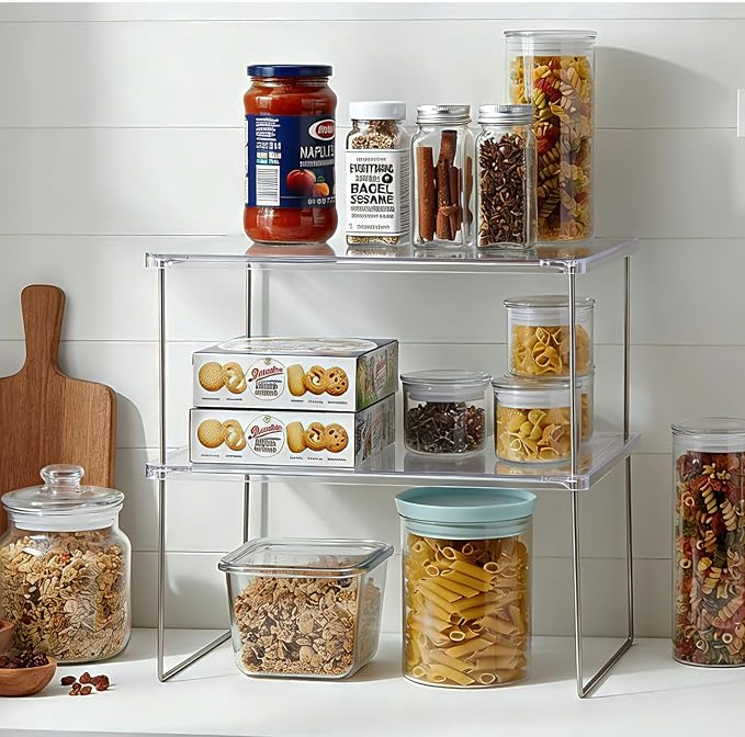 Pantry Organizer, Cabinet Storage Shelf Rack, Stackable Kitchen Cabinet, Foldable Countertop Shelf Organizer, 2 Pack - Image 6