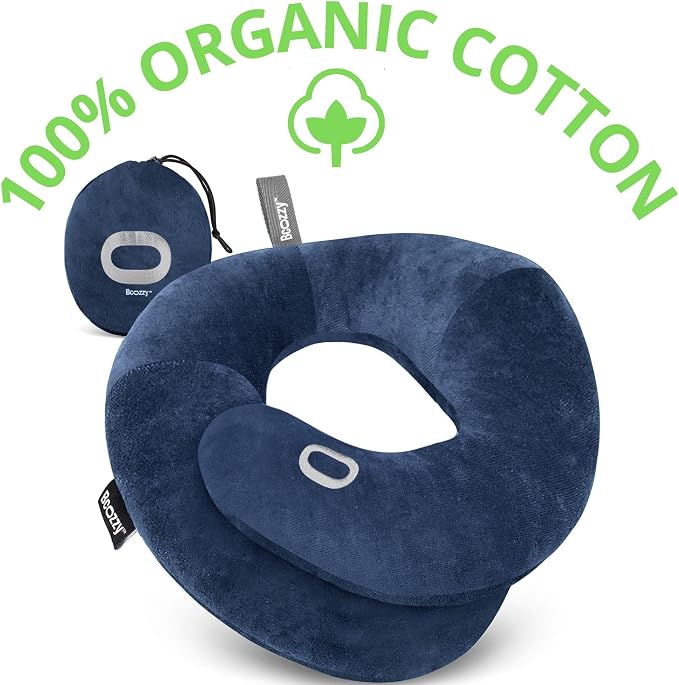 BCOZZY Organic Cotton Double Support Neck Pillow for Travel - 3 Ergonomic Positions for Head, Neck, and Chin Comfort - Ideal for Sleeping Upright on Flights, Cars, and at Home – X-Large, Navy - Image 2