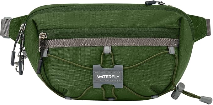 WATERFLY Small Fanny Pack RFID Blocking Travel Hiking Crossbody Waist Bag | Anti-theft design, Water resistant, Lockable zipper, Hidden rear pocket, Lightweight hip belt bag, EDC Running, Cycling, Gym by Waterfly