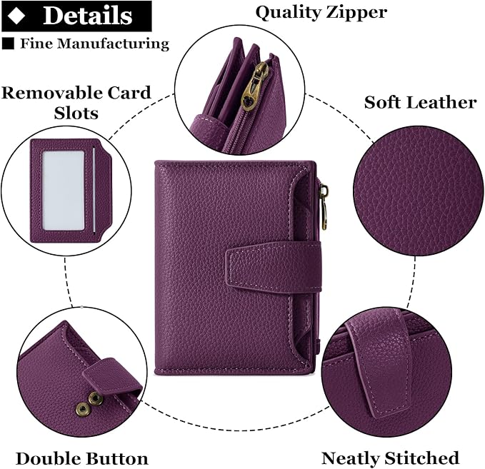 Small Wallet Women RFID Blocking Soft Leather Bifold Compact Card Holder Wallet for Women with Zipper Coin Pocket 4 ID Window - Image 5