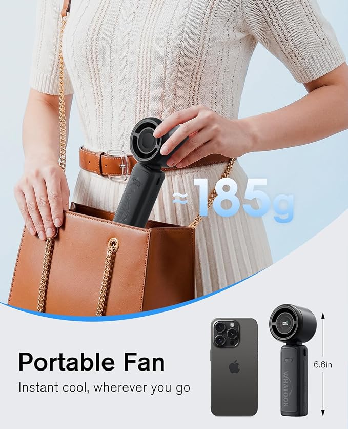 WHATOOK High Speed Handheld Fan Rechargeable Personal Portable Fan | 4000mAh 12 Hours 9m/s Strong Wind Cooling, Rechargeable Battery Small Hand Held Fans for Cruise Travel Theme Parks - Image 5
