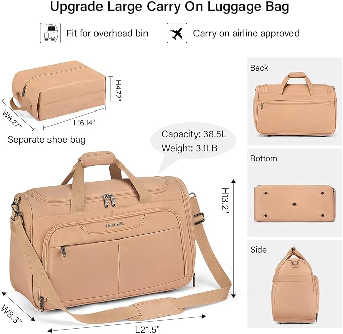 Hanke Carry On luggage Bags for Travel, Large Foldable Duffle Bag for Travel, Softside Lightweight Travel Bag Carry On Bags for Airplanes Women, Travel Tote Bags for Women Men.（Pink） - Image 2