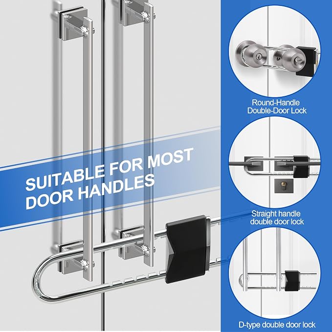 French Door Lock for Double Doors, Adjustable Double Door Lock for Home Security Prevent Kick Ins for Various Knob Width Door Security - Image 6