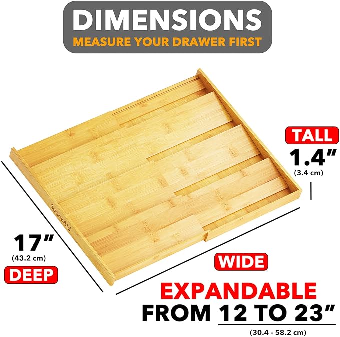 SpaceAid Bamboo Spice Drawer Organizer, (Need 3" Deep Drawer) Expandable 4 Tier Spices Rack for Cabinet, Kitchen Seasoning Storage Insert (Jars Not Included, From 12" to 23" Wide) - Image 3