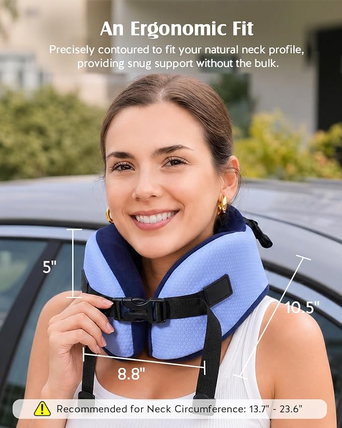 YFONG Travel Pillow with 3D Sleep Mask for Long Flights Airplane, Blue | Patented 360° Ergonomic Sleeper Hold Head Support System, Memory Foam Neck Pillow, Prevents Head Bobbing, Adjustable Strap - Image 8