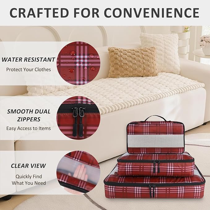 U+U 5 Set Packing Cubes, Travel Organizers with Shoe Bag (Burgundy) | Ultralight Design & Easy Travel Organization - Image 2