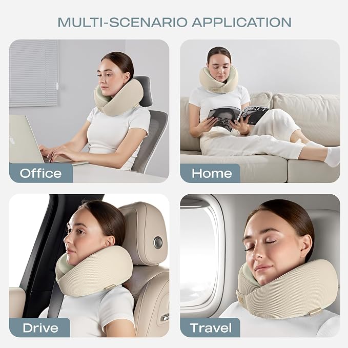 Skechers Men's Memory Foam Neck Pillow, Comfortable & Breathable Travel Pillow, Neck Pillow Airplane for Travel, Car Rides, Home, and Office Use, Ergonomic Design for Men and Women,Beige - Image 7