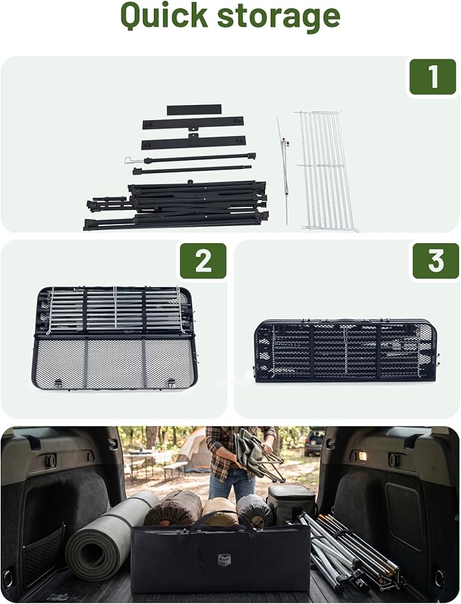 TIMBER RIDGE 56" Portable Camp Kitchen Station Folding Outdoor Grill Table | 110lbs Capacity Heat-Resistant Steel Mesh Top & Storage Shelves, Heavy Duty Picnic RV Tailgating BBQ Easy Setup - Image 6