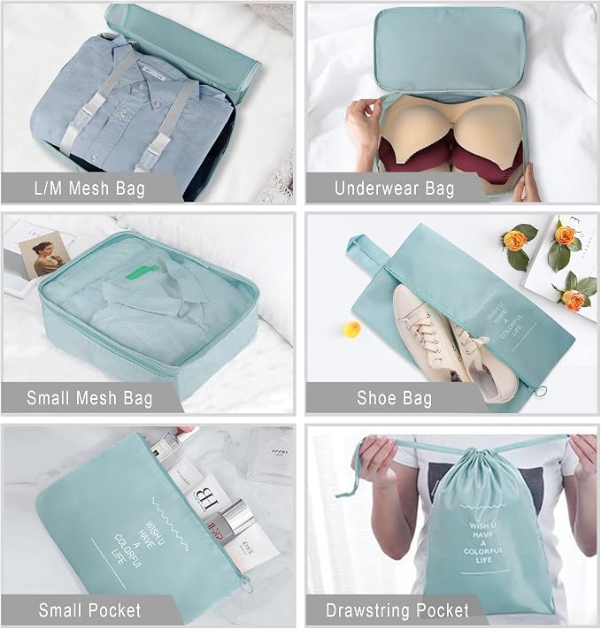 Packing Cubes, 8 Pcs Travel Packing Organizers for Suitcases, Large Capacity Travel Luggage Organizers Set includes 8 Storage Bags, (Light Blue) - Image 4