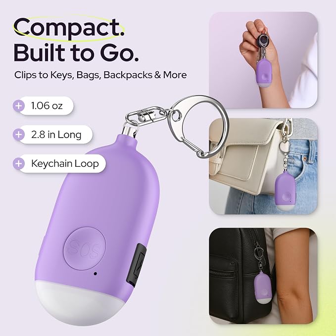 Weten Rechargeable Personal Alarm Keychain - 130dB Siren & LED Light - Stylish Personal Safety Alert for Women to Carry - Panic Button Alarm for Security - Rape Whistle for Self Defense (Purple) | LED Light, Stylish Safety Alert for Women to Carry, Pan... - Image 5