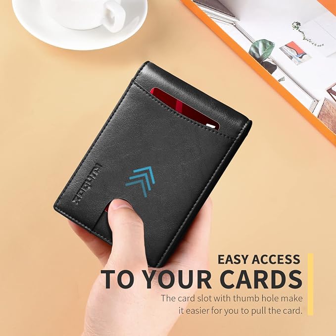 RUNBOX Slim Money Clip Wallets for Men RFID Blocking 11 Card Holder Minimalist Small Thin Carbon Leather Bifold Mens Front Pocket Wallet Gift Box - Image 4