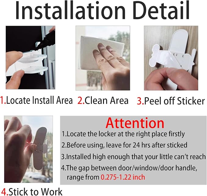 Sliding Door Lock 2-Pack, Child & Pet Safety, No Drill Adhesive | Childproof latch easy install & removes for sliding glass doors, windows, closets, showers & RV. Strong hold. Renter friendly - Image 7