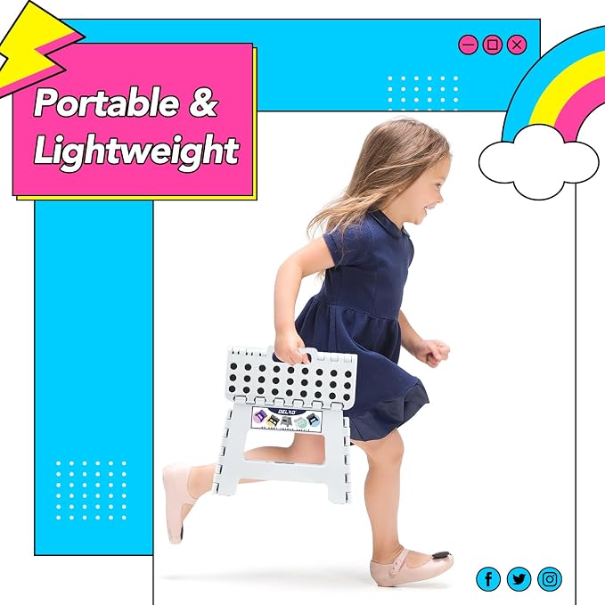 Delxo 9 Inch Kids Step Stool,300 Lbs Folding Step Stool for Toddler White | Foldable Step Stool,Non-Slip Foot Stools with Handle, Lightweight Collapsible Stool for Kitchen,Bathroom,Bedroom,Garden - Image 6