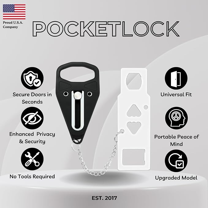 Portable Door Lock + Door Stop Alarm Set – Travel Safety Kit for Hotel Rooms, Home, Dorms & Apartments – (Black, 2-Pack - 2 Locks + 2 Alarms) - Image 8