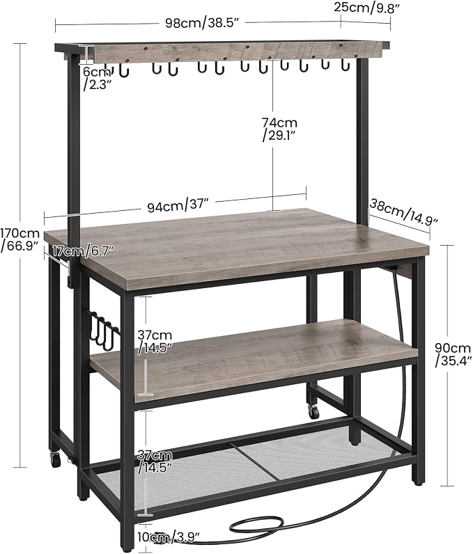 Kitchen Island with Power Outlet, Kitchen Island Table with Folding Top, Stationary Storage Islands, Coffee Bar with Outlets and USB Ports, for Dining Room, Living Room, Greige TZD01UBG - Image 4