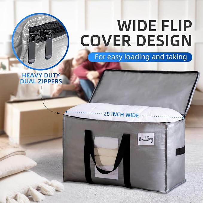 TAILI 6 Pack Silver Extra Large Moving Bags,Storage Bag with Visible Window | 93L Heavy Duty Totes For Storage,Wrap Around Handles,Alternative to Moving Boxes, College Dorm,Perfect for Moving - Image 4