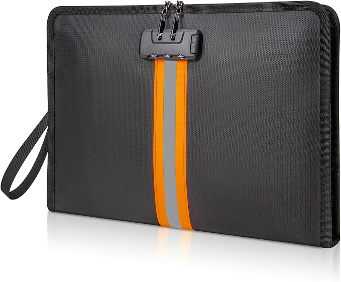Fireproof Document Bag with Lock，13"×9.2" Fireproof Money Bag，with Zipper and Lock，Suitable for Tablets, A4 Documents, Cash, Mobile Phones, Credit Cards and Notarized Documents. by XIAODUN