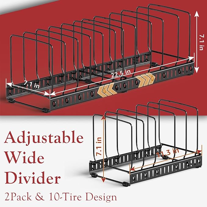 HzTinT Cutting Board and Baking Tray Cookie Sheet Organizer for Cabinet | Expandable 6.9"-13.6" Pan Organizer with 12 Adjustable Dividers, Cutting Board Holder for Cabinet or Countertop Storage - Image 5