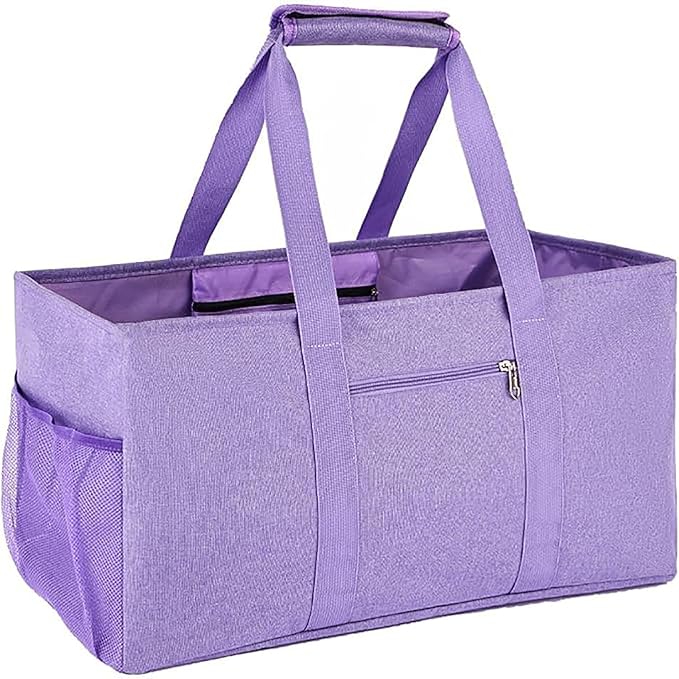 Extra Large Utility Tote Bag - Reusable Grocery Bags Foldable Heavy Duty | Large Shopping Tote 4 Pockets & Reinforced Handles, Water-Resistant Collapsible Tote for Beach, Picnic, Car Storage by XINFULLWOL