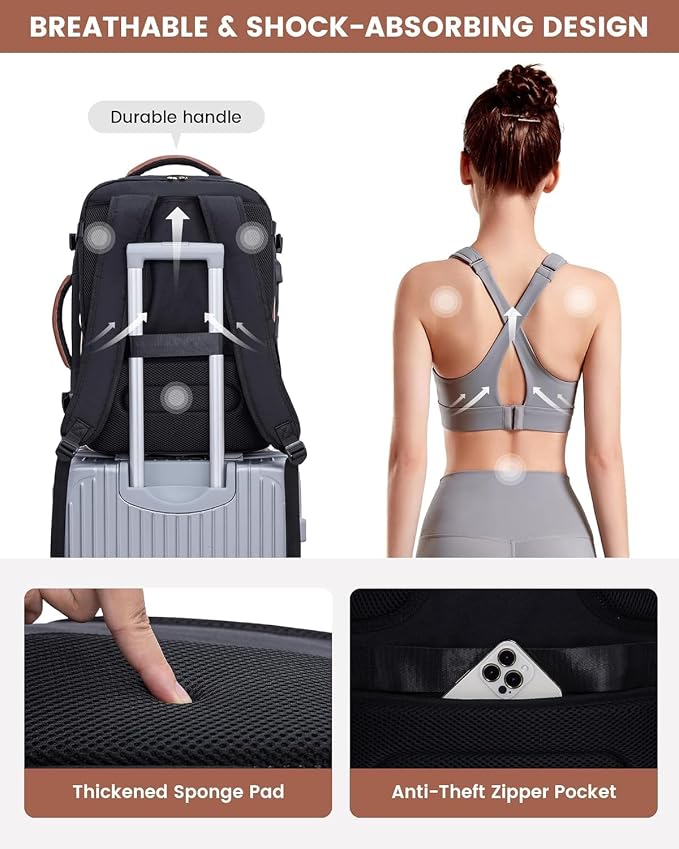 LOVEVOOK Large Travel Backpack for Women, TSA Carry on Backpack for Airplanes, 40L Personal Item Travel Bag for Women fits 17" Laptop,Waterproof Carry on Bag Airplane Approved with 3 Packing Cubes - Image 6