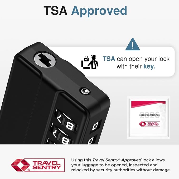 Puroma 2 Pack TSA Locks for Luggage Lightweight 4 Digit Code Padlock Black | TSA Approved, Resettable, Flexible Cable, Zipper holes, Bright Color, Large White Numbers, for Train Travel Suitcase Backpack - Image 2