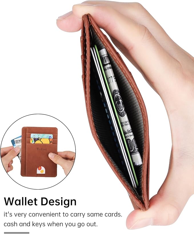 Teskyer Slim Minimalist Wallet for Men, RFID Front Pocket Card Holder | Ultra Slim Front Pocket Design, 8 Card Slots, RFID Protection, Smooth Faux Leather for Everyday Carry - Image 2