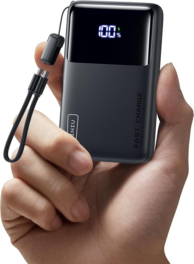 INIU Power Bank, Compact 10000mAh 45W PD Fast Charging Portable Charger | Detachable USB-C Cable, Stand, Flight-Safe, Travel, Flashlight, Battery Pack for iPhone 17 16, Samsung S26, iPad etc by INIU