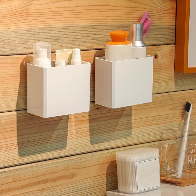 8 Pcs Wall Mounted Organizer Non-Drilling Adhesive Floating Shelf White Wall Bin Organizer Hanging Storage Containers for Bedroom Bathroom Kitchen Office - Image 2