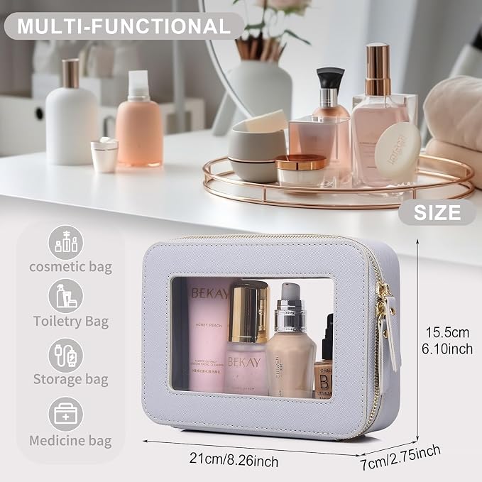 Pinkmik Clear Makeup Bag, (Gray, M) | Waterproof, Travel Cosmetics and Toiletries Case, Portable Makeup Organizer, Clear Car Bag with Zipper - Image 3