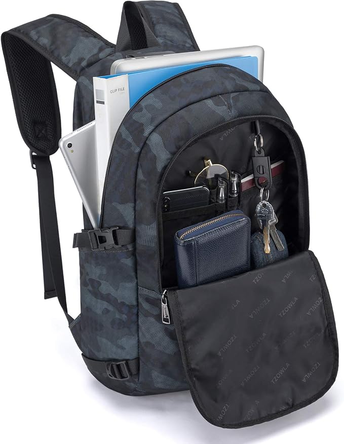 Tzowla Travel Laptop Backpack Water Resistant Anti-Theft Bag with Giant Tumbler Holder Pocket and Lock 15.6 Inch Computer Business Backpacks for Women Men Work College Gift,Casual Daypack(BlueCamo) - Image 2