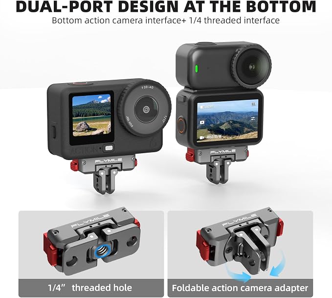 BRDRC Action 6 Magnetic Quick-Release Mount, 360° Horizontal Rotation Aluminum Alloy Adapter for DJI OSMO Action 6/Nano, with 1/4" Threaded Hole & Foldable Action Camera for Tripod Accessories - Image 6
