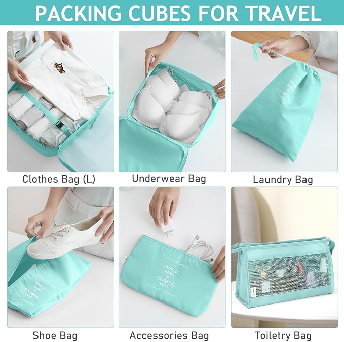 KPX 8 Set Packing Cubes for Travel, Luggage Packing Organizers Accessories Large Toiletries Bag for Clothes Shoes Cosmetics (Blue) - Image 4