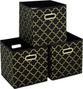 Fabric storage bins Cubes, Fabric Cube Organizer with Handle, Foldable Cube Bins for Cloth or Accessary Storage, 11x11x11, Set of 3, (Black Gold) by Yunkeeper