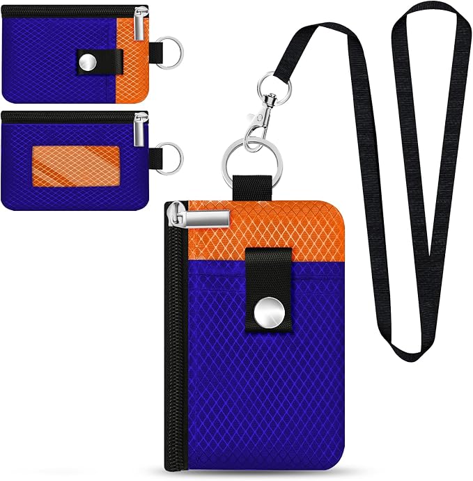 Minimalist RFID Blocking Small Wallet with ID Window,WaterResistant Zip Id Case Wallet with Lanyard Keychain for Cards,Cash,Travel,Women,Men (Sapphire Blue/Orange) - Image 10