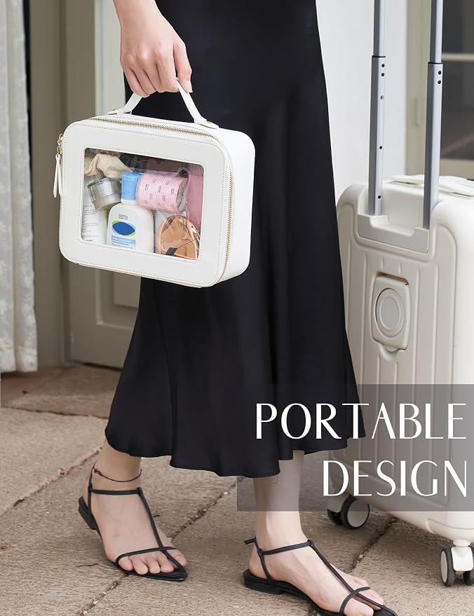 Clear Makeup Case White Toiletry Bag Travel Large Clear Cosmetic Bag with Zipper, Big Make Up Bag Organizer Women Traveling TSA Approved Transparent Bag Car for Essentials | Structured Mahjong Tile Bag with Zipper and Handle, Big Long-trip Cosmetic Cas... - Image 3