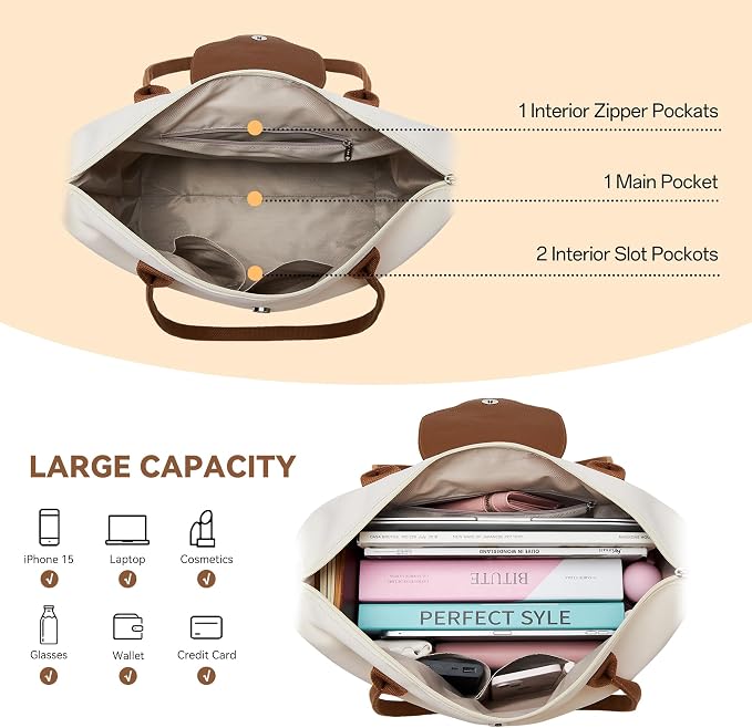 KALIDI Tote Bag for Women Nylon Top-Handle Purse,Large Capacity Shoulder Hobo handBag with Zipper Leisure Foldable Weekend - Image 4