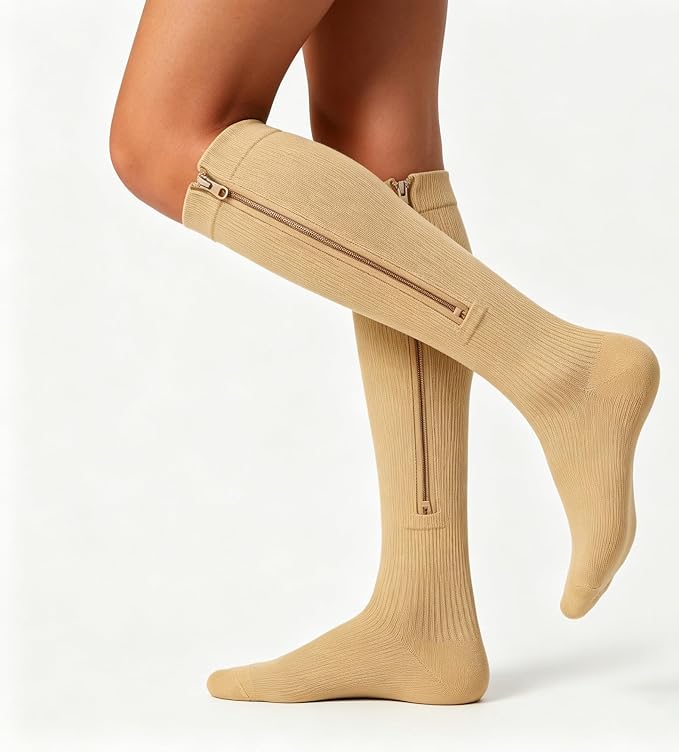 Utaly Zipper-Compression-Socks for Women & Men 15-20mmHg Knee-High Compression-Stockings Support Hose - Image 2