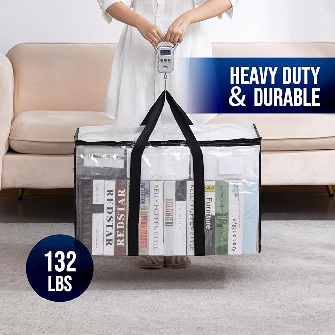 TAILI 8 Pack Clear Extra Large Moving Bags,Storage Bag with Visible Window | 93L Heavy Duty Totes For Storage,Wrap Around Handles,Alternative to Moving Boxes, College Dorm,Perfect for Moving - Image 7