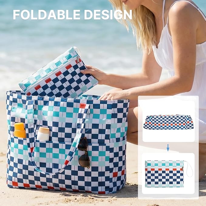 G4Free Large Beach Bag Waterproof Sandproof, Zipper Pool Tote for Women | XL Large Capacity, with Wet Compartment, Foldable Packable with A Pouch, for Swim Travel Grocery - Image 7